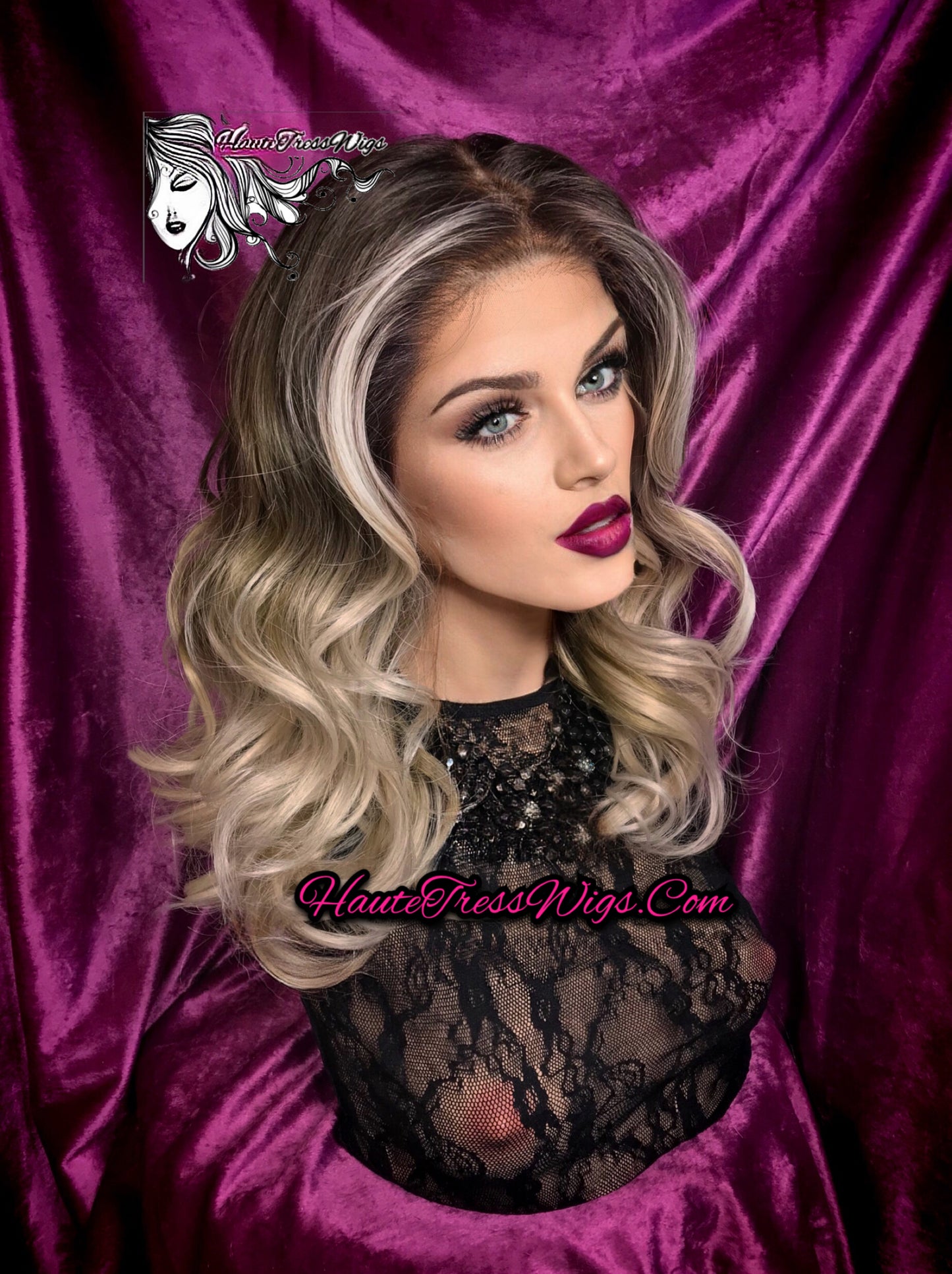 Marseille - Money Piece Ash Blonde, Balayage Blonde, Ombre Blonde, Human Hair Blend, Free Part, HD Lace, Pre-Plucked Hairline, Lace Front Wig