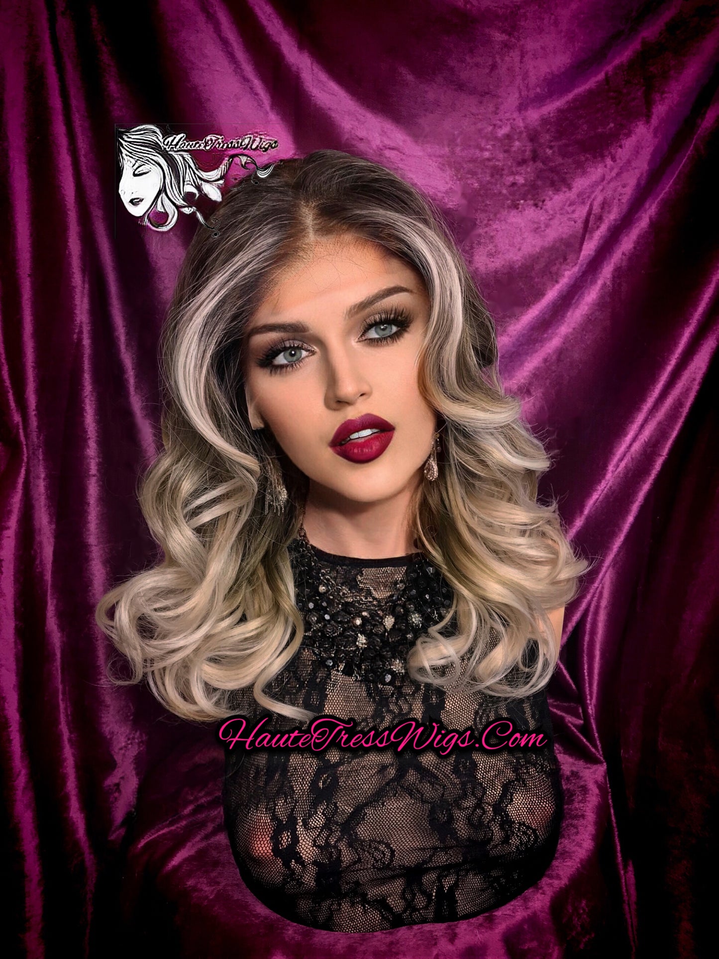 Marseille - Money Piece Ash Blonde, Balayage Blonde, Ombre Blonde, Human Hair Blend, Free Part, HD Lace, Pre-Plucked Hairline, Lace Front Wig