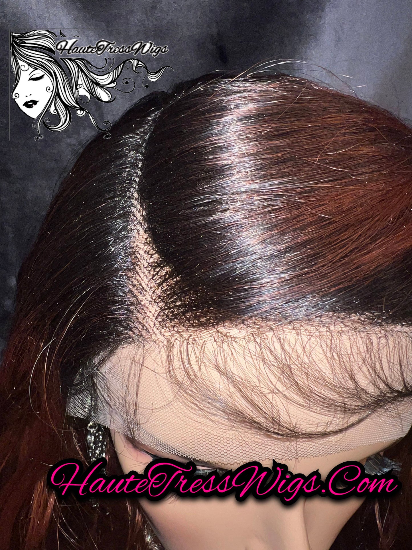 Callina - Red brown Mix, Reddish Brown, Beach Waves, Balayage, Dark Root, HD Transparent Lace, Human Hair Blend, Realistic Hairline, Bombshell, Lace wig