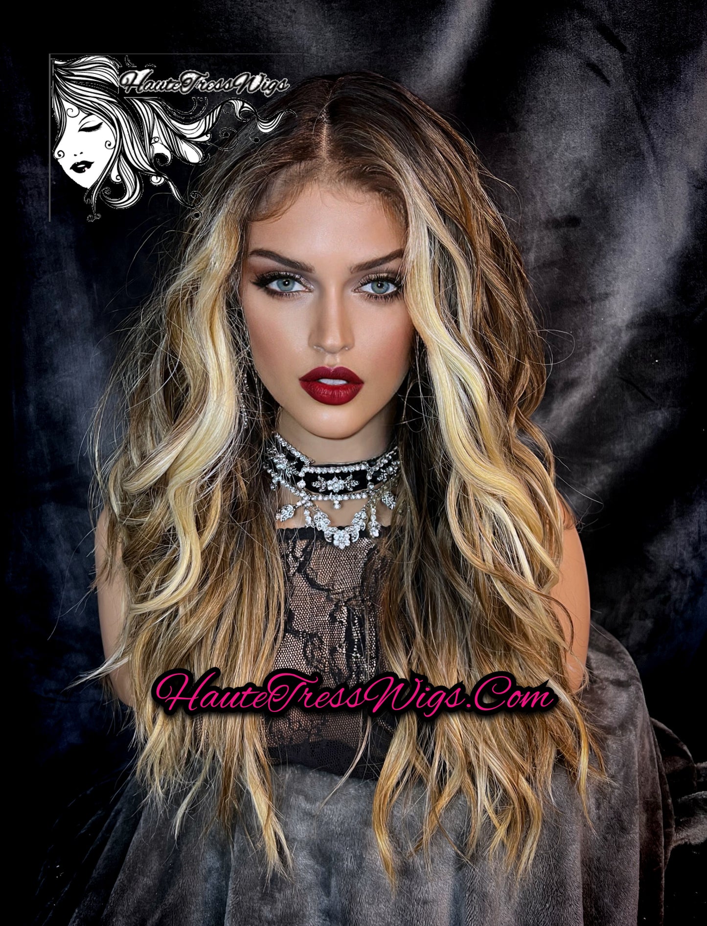 Merplage - Money Piece Blonde, Face Framing, Balayage, Ombre, HD Transparent Lace, Wavy, Beach Wave