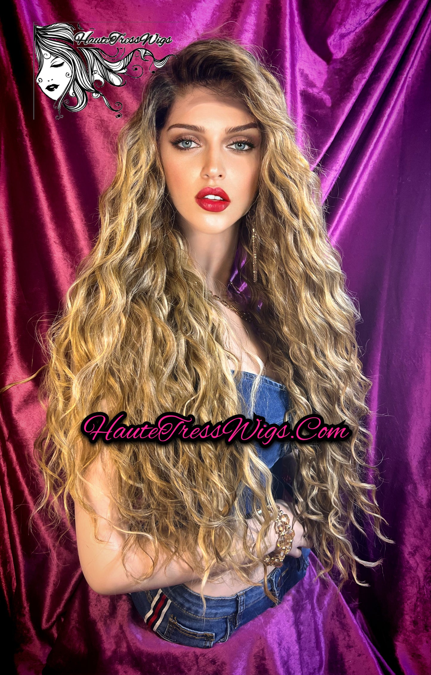 Thessalonike - Balayage Blonde, Beach Wave, Free Parting, Lace Front Wig