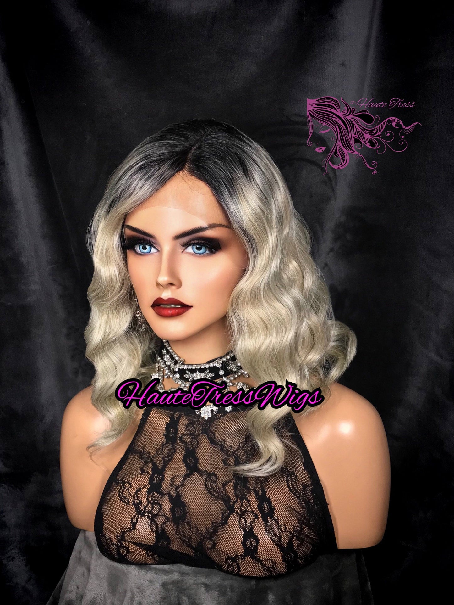 Retro Waves, Finger Wave, Blonde, Human Hair Blend, Dark Root, Blonde Bob, Heat Safe, Ash Blonde, Lace Front Wig, Flapper Wig, 20s Wig