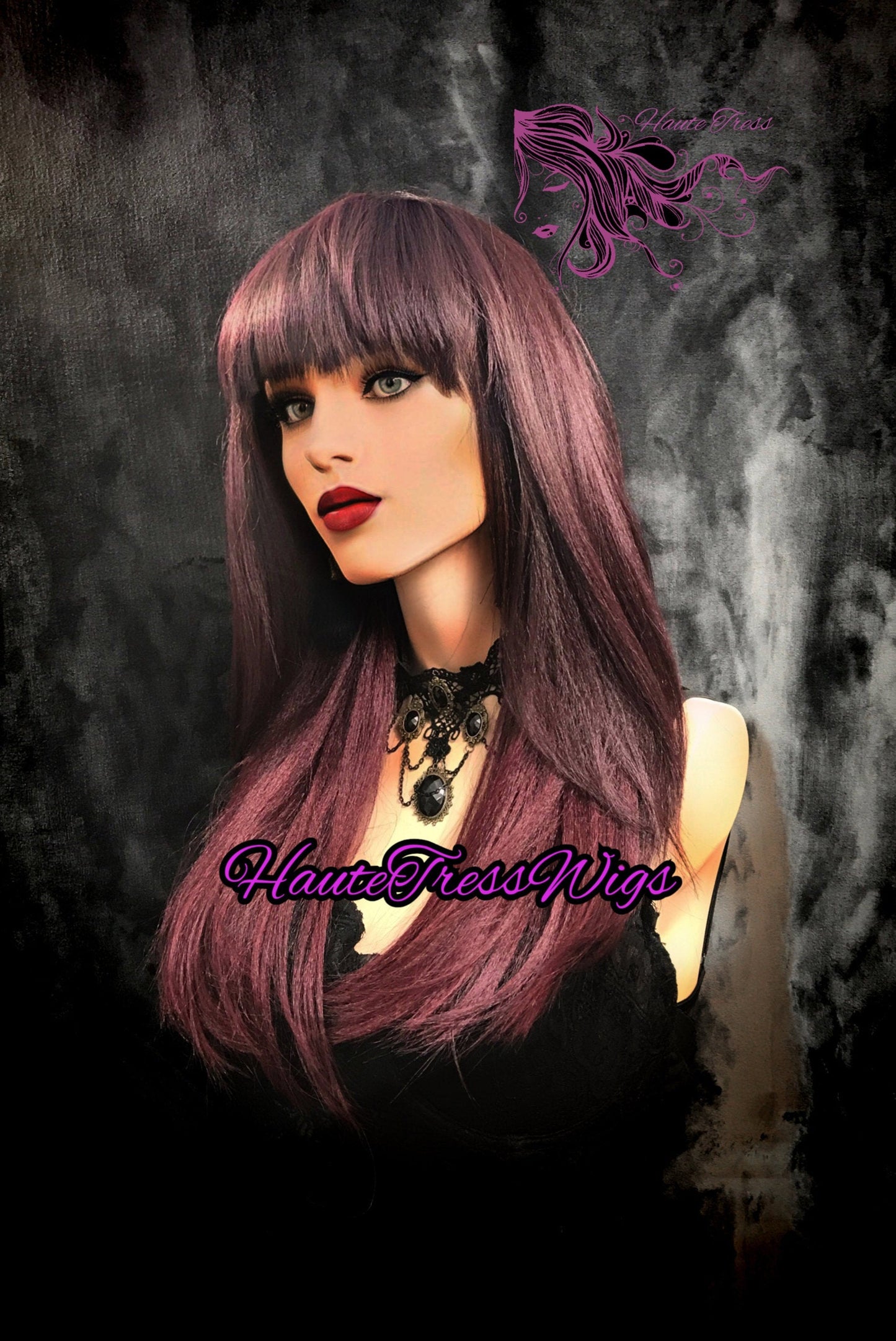 Nicki Minaj 2 tone Dark Plumb and Burgundy Fringe Bangs China Bang Human Hair Blend Wig