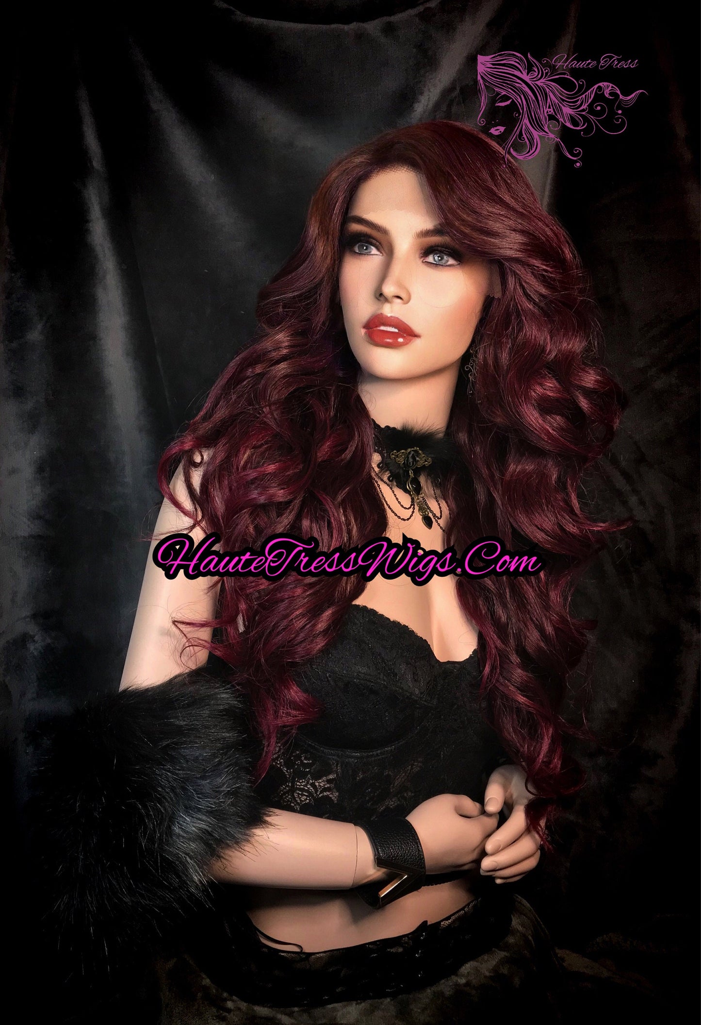 Red Wine Mix, Bombshell Wig, Layered Red Wig, Burgundy Wig, Human Hair Blend,  Heat Safe, Realistic Wig,  Wine Wig, Alopecia, Lace Front Wig