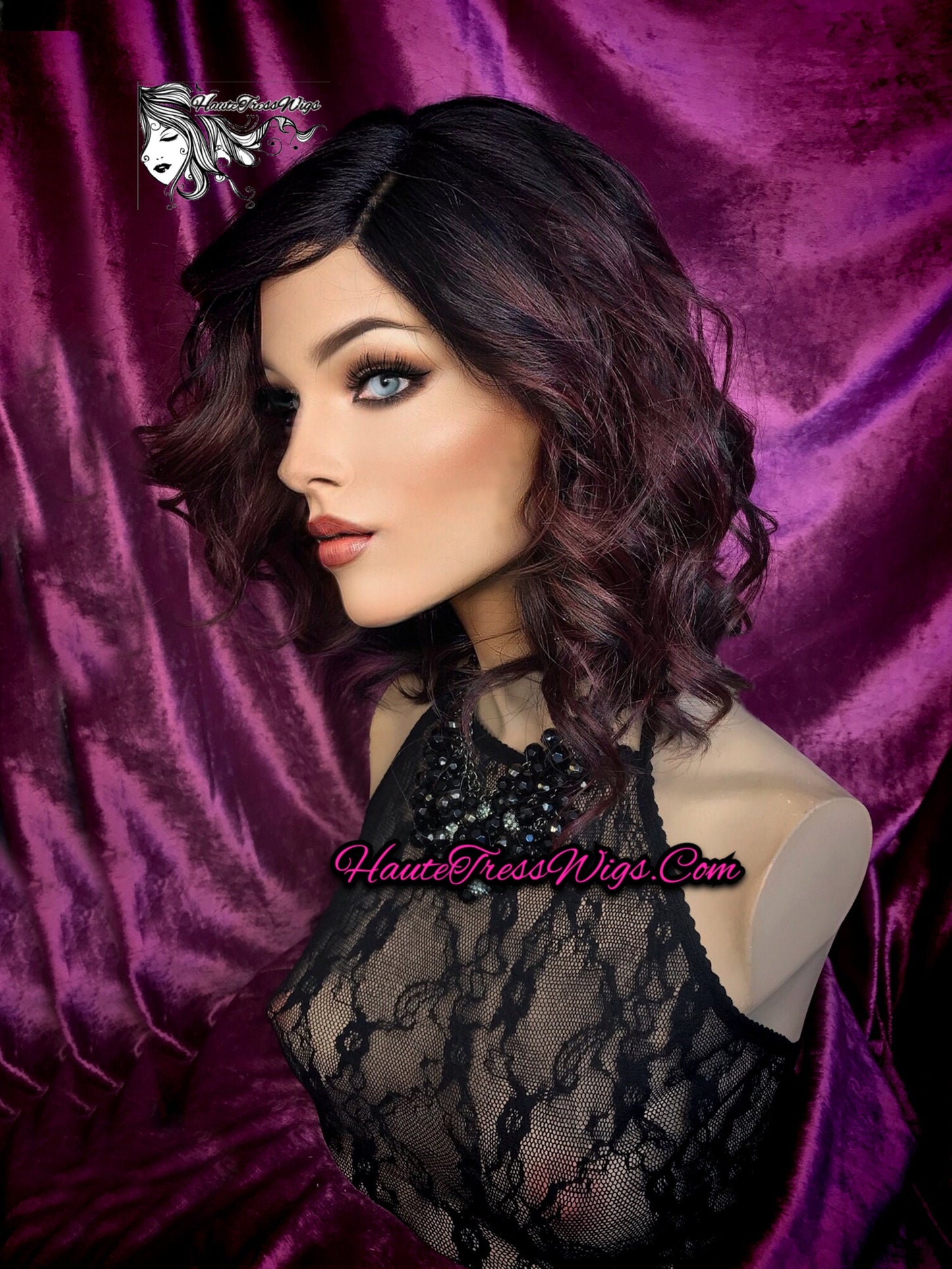 Burgundy Multitone Bob, Red Bob, Burgundy Bob, Burgundy Wig, Wavy Wine Wig,  Human Hair Blend, Beach Waves, Tussled Bob, Lace Part Wig