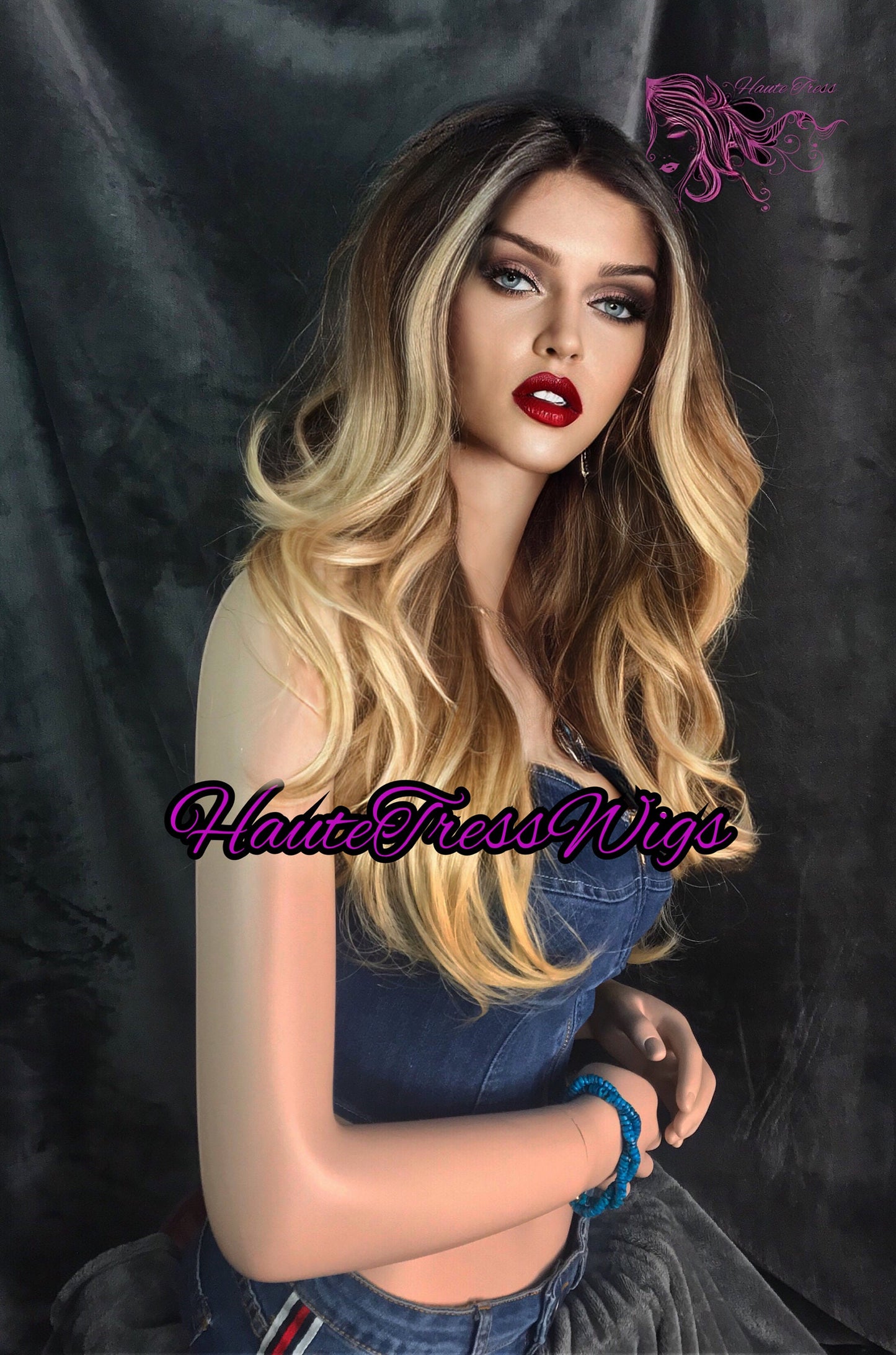 Money Piece, Blonde, Human Hair Blend, Layered Blonde, Ombre Wig, Balayage Wig, Heat Safe, Dark Root Blonde, Bombshell Wig, Lace front Wig