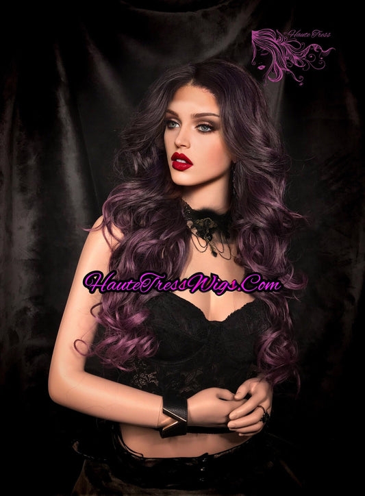 Dark Lavender Wig, Purple Mix Wig, Bombshell Wig,Pastel Wig,  Realistic Wig, Ombre Wig, Heat Safe Wig, Human Hair Blend, Lace Front Wig