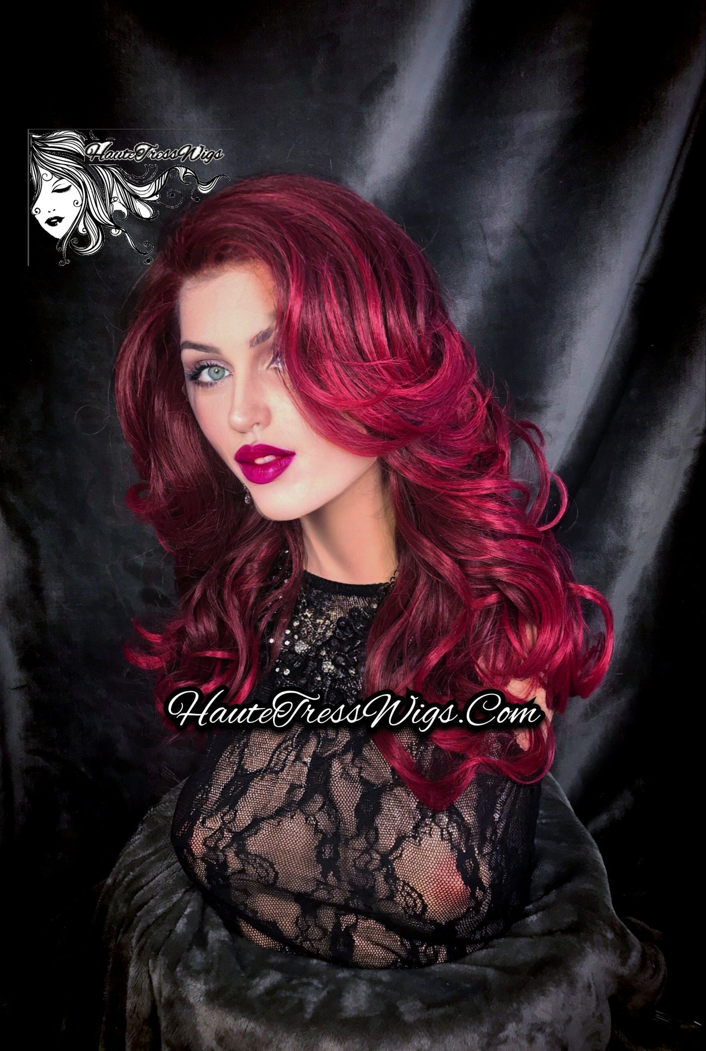 Fuchsia, Hot Pink,  Layered, Retro Waves,  Heat Safe, Pink Balayage,  Pastel Wig, Bombshell Wig, Human Hair Blend, Lace Front Wig  -  Inyka