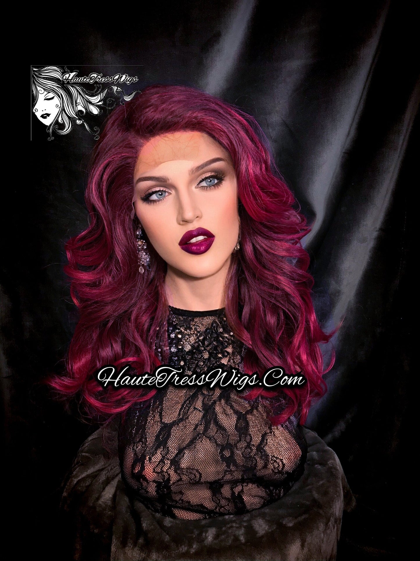 Fuchsia, Hot Pink,  Layered, Retro Waves,  Heat Safe, Pink Balayage,  Pastel Wig, Bombshell Wig, Human Hair Blend, Lace Front Wig  -  Inyka