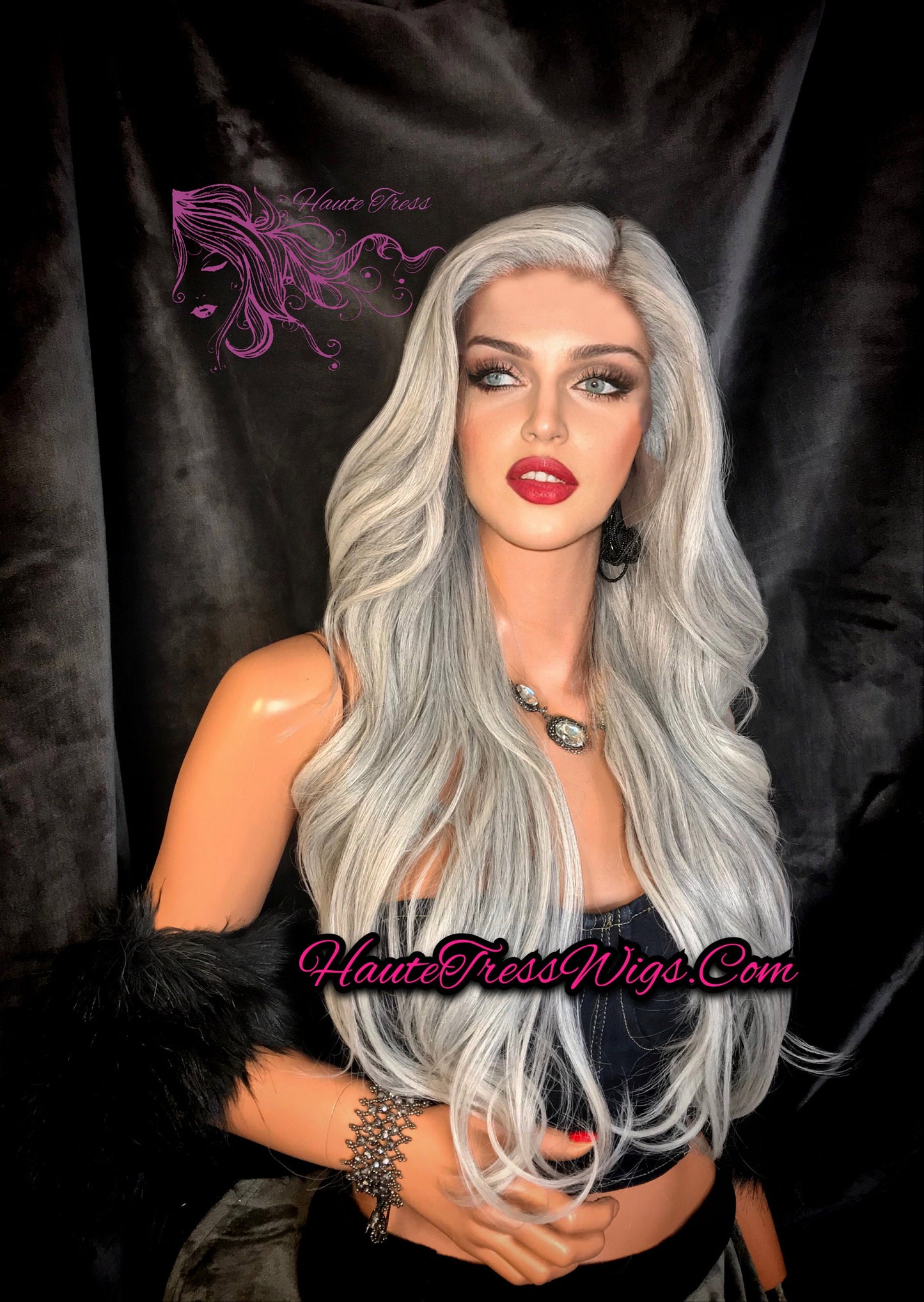 Silver Gray Wig, Wavy Gray Wig, Grey Wig, Human Hair Wig, Lace Front Wig, Long Gray Wig, Gray Mix Wig, Heat Safe, Bombshell Wig