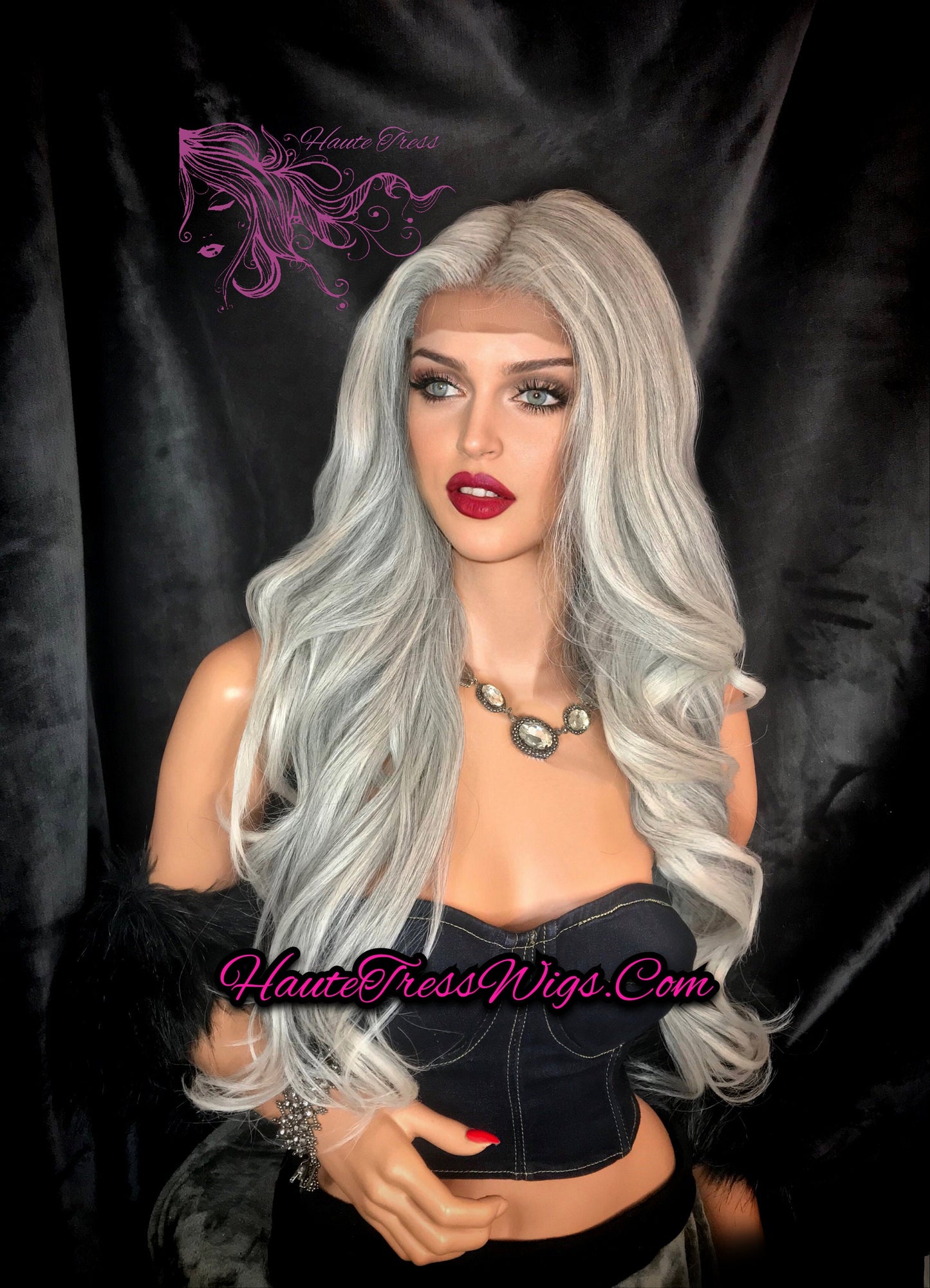 Silver Gray Wig, Wavy Gray Wig, Grey Wig, Human Hair Wig, Lace Front Wig, Long Gray Wig, Gray Mix Wig, Heat Safe, Bombshell Wig