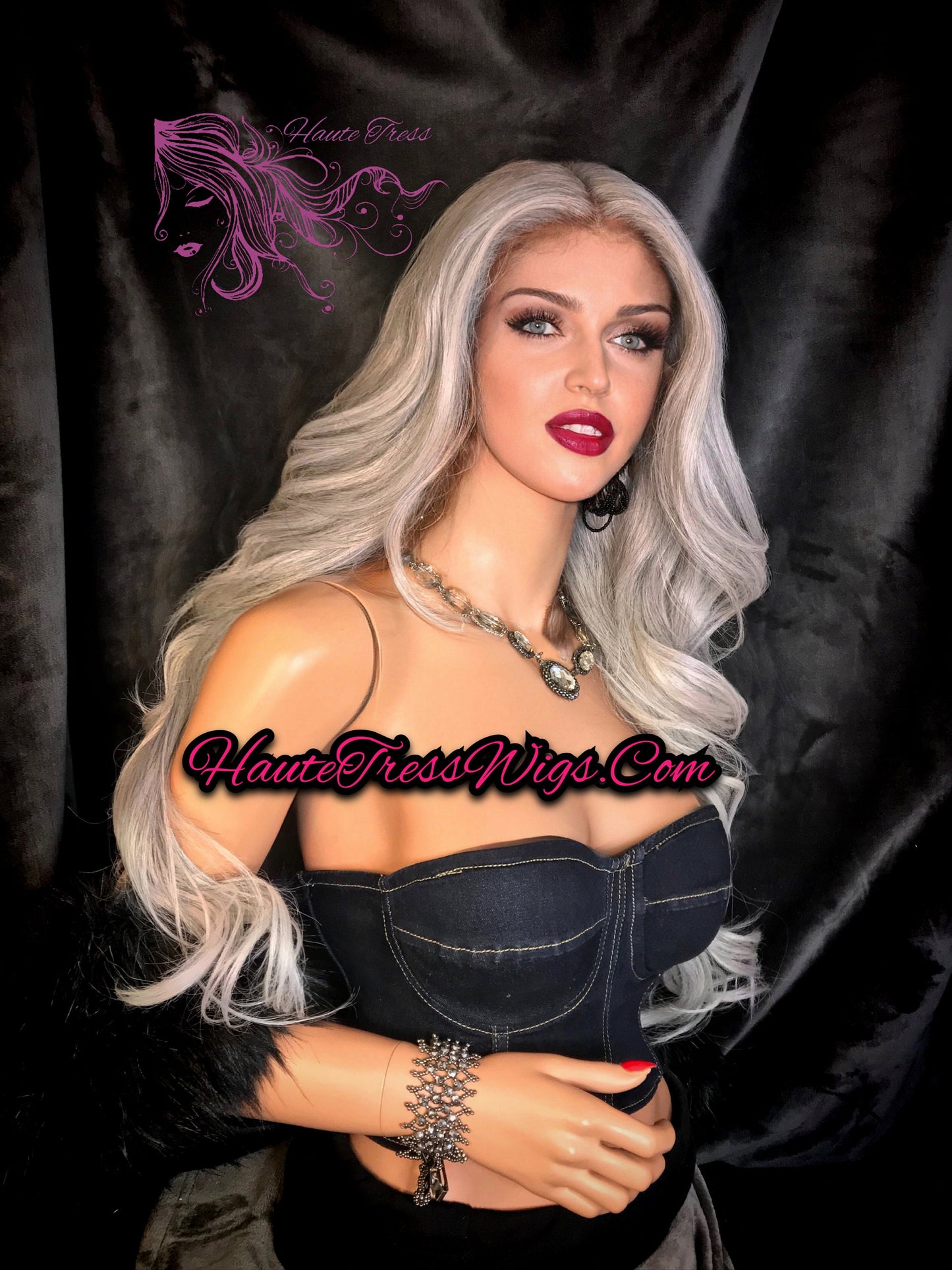 Silver Gray Wig, Wavy Gray Wig, Grey Wig, Human Hair Wig, Lace Front Wig, Long Gray Wig, Gray Mix Wig, Heat Safe, Bombshell Wig