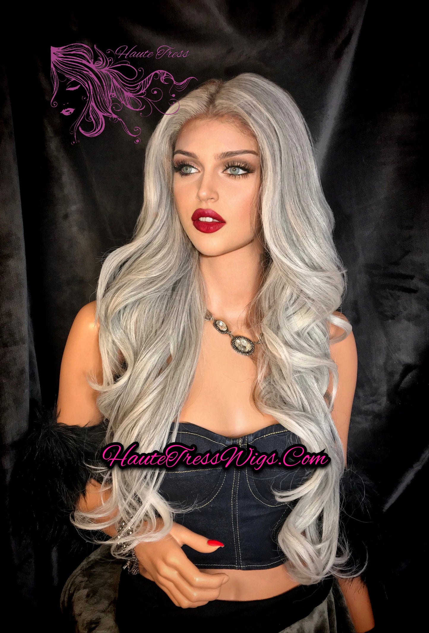 Silver Gray Wig, Wavy Gray Wig, Grey Wig, Human Hair Wig, Lace Front Wig, Long Gray Wig, Gray Mix Wig, Heat Safe, Bombshell Wig