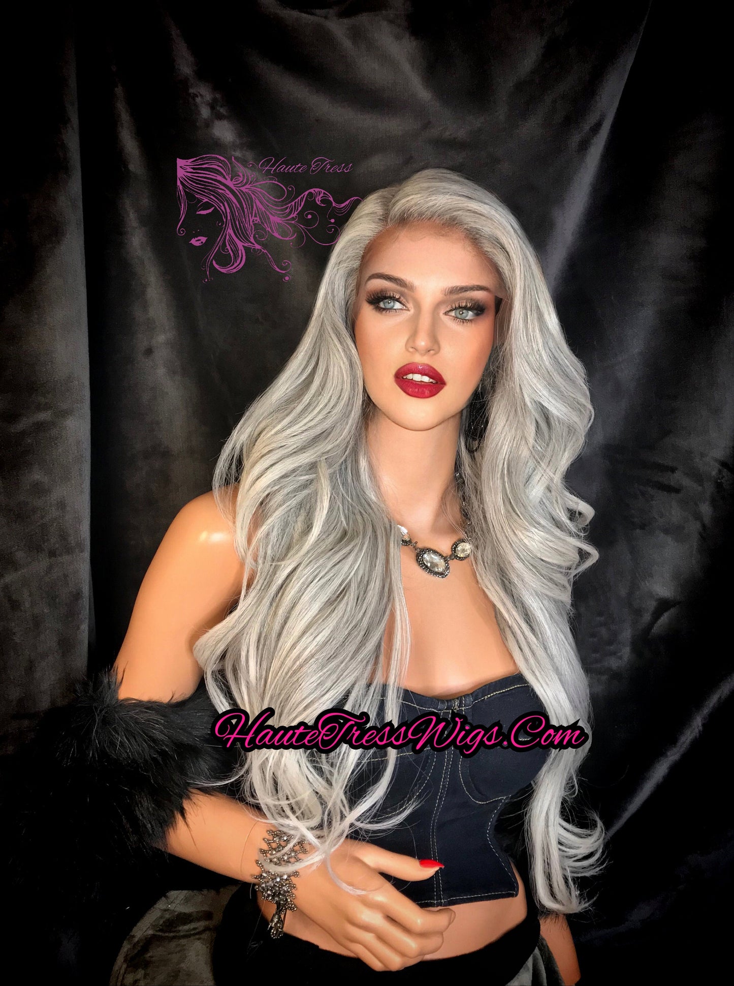 Silver Gray Wig, Wavy Gray Wig, Grey Wig, Human Hair Wig, Lace Front Wig, Long Gray Wig, Gray Mix Wig, Heat Safe, Bombshell Wig