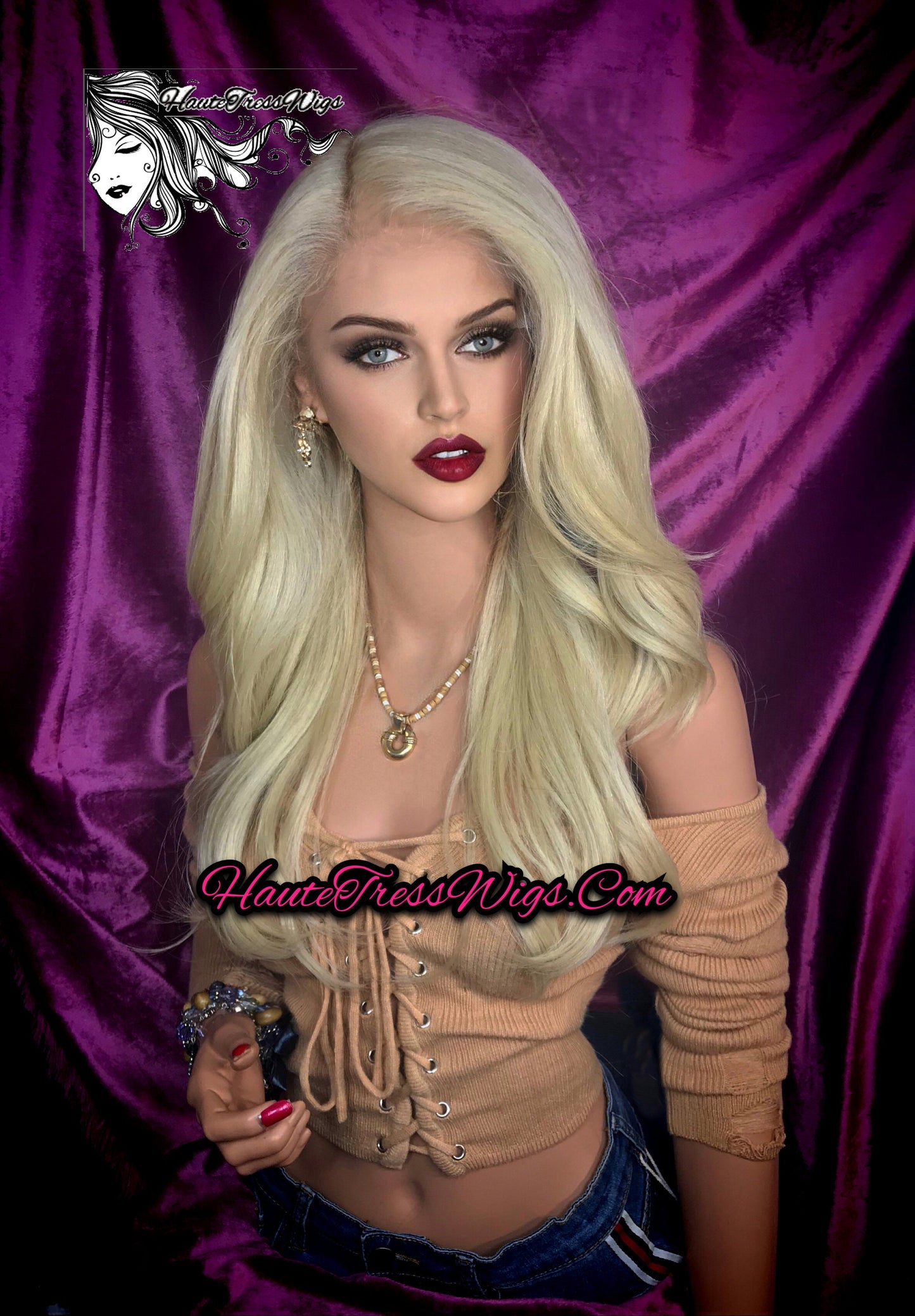 Platinum Blonde, Bleach Blonde, Light Blonde, Layered, Pre-plucked, HD Transparent Lace, Bombshell Wig, Human Hair Blend, Lace Front Wig