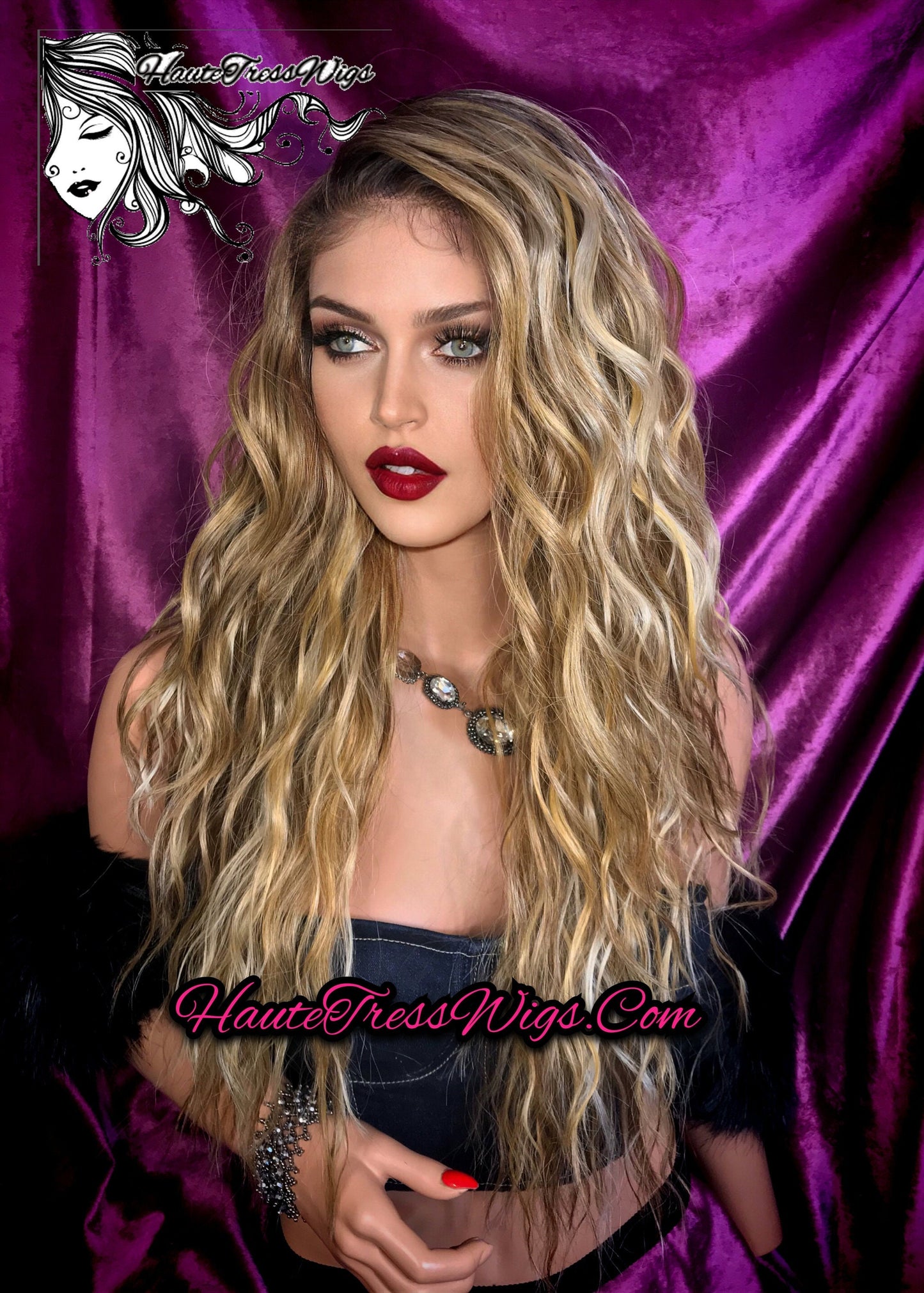 Ombre Balayage Blonde, Brown Root, Highlights, Lowlights, Blonde Mix, wavy, Beach wave, Human Hair  Blend , Lace Front Wig - Armacao