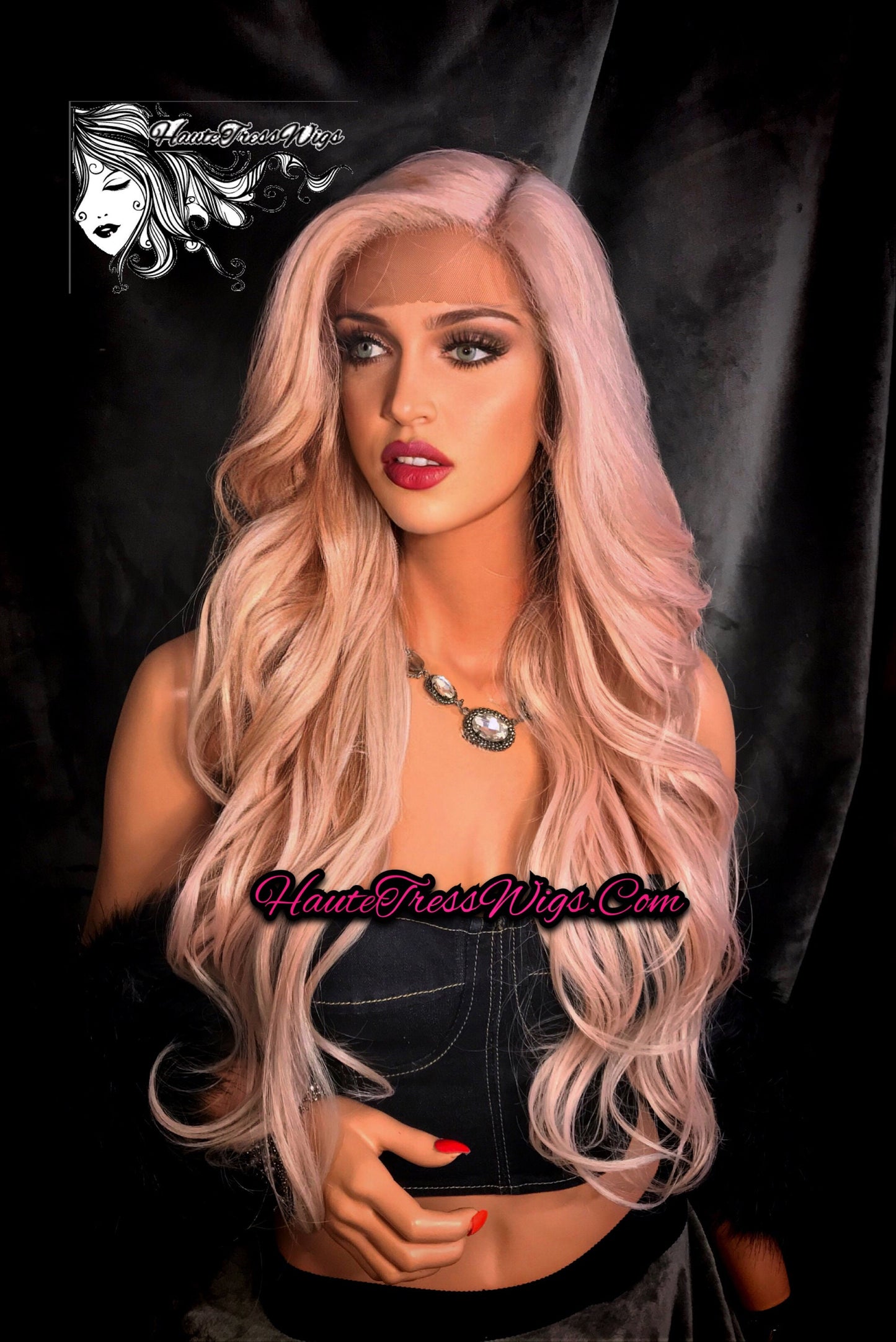 Pink Blonde Mix, Pink Wig, Pastel Wig, Rose Hair, Pink Balayage, Bombshell Wig, Wavy, Pink highlights, Human Hair Blend, Lace Front Wig