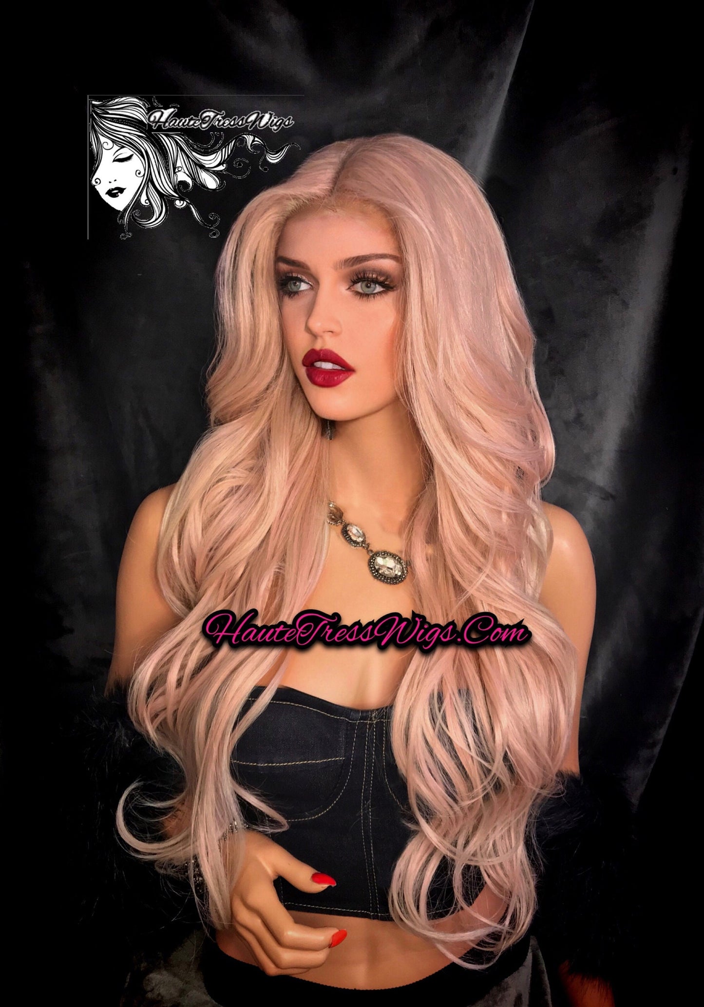 Pink Blonde Mix, Pink Wig, Pastel Wig, Rose Hair, Pink Balayage, Bombshell Wig, Wavy, Pink highlights, Human Hair Blend, Lace Front Wig