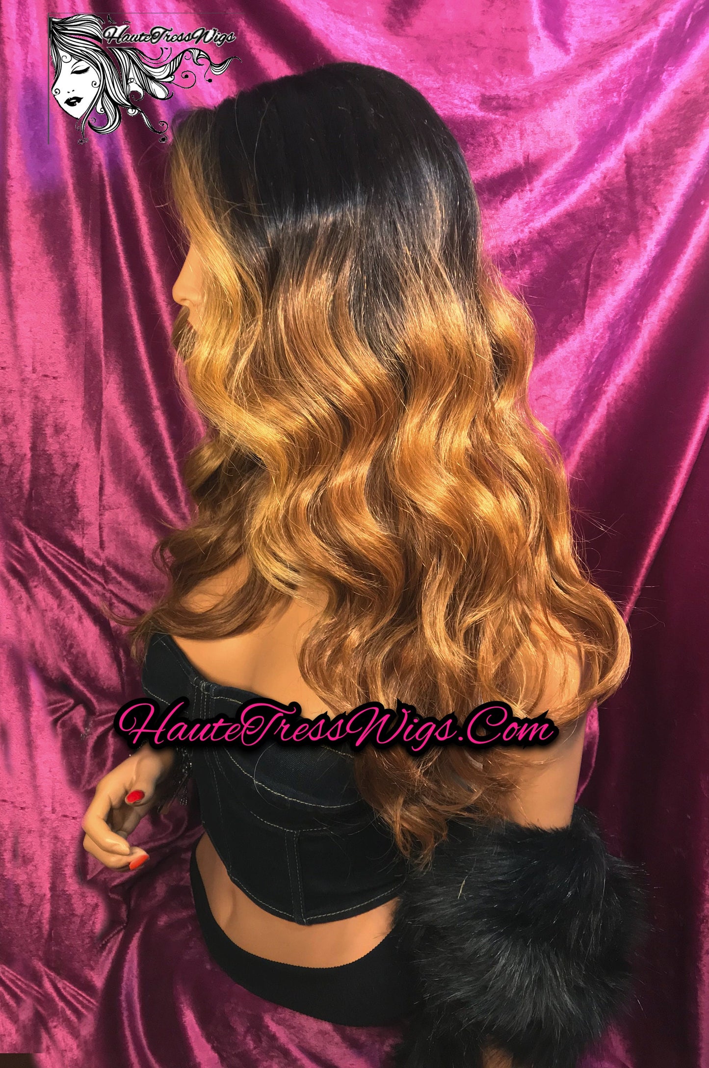 Honey Blonde Balayage, Ombre, retro wave, wavy,  Money Piece, Human Hair Blend,  Transparent HD lace, Lace Front wig - Molaska