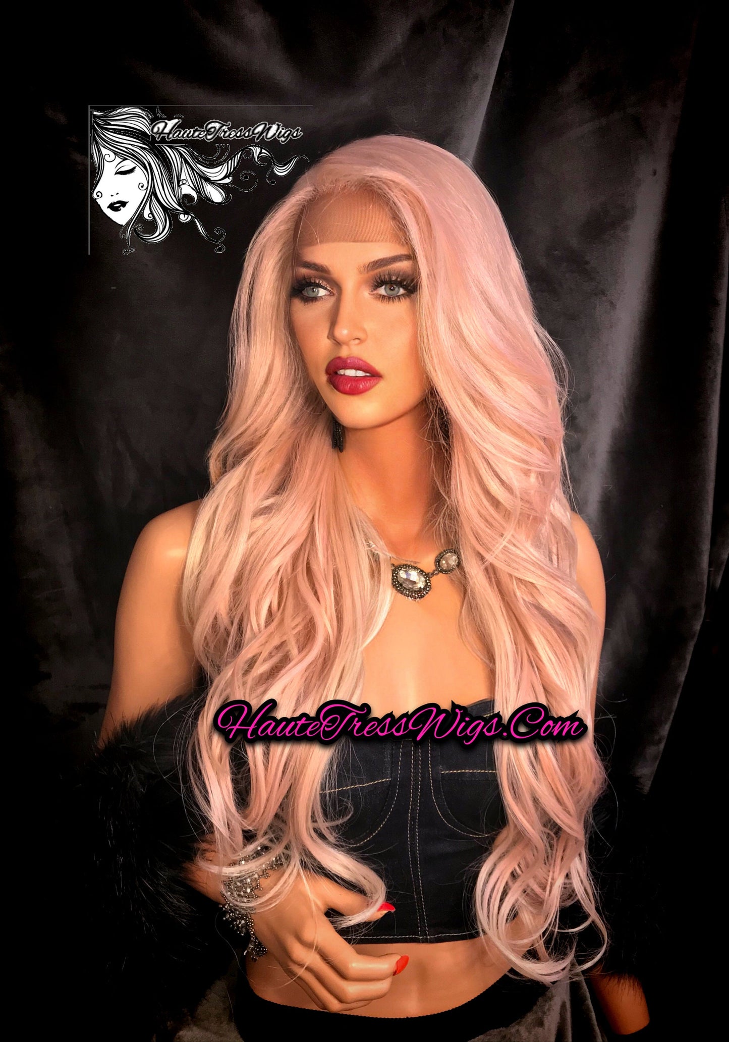 Pink Blonde Mix, Pink Wig, Pastel Wig, Rose Hair, Pink Balayage, Bombshell Wig, Wavy, Pink highlights, Human Hair Blend, Lace Front Wig