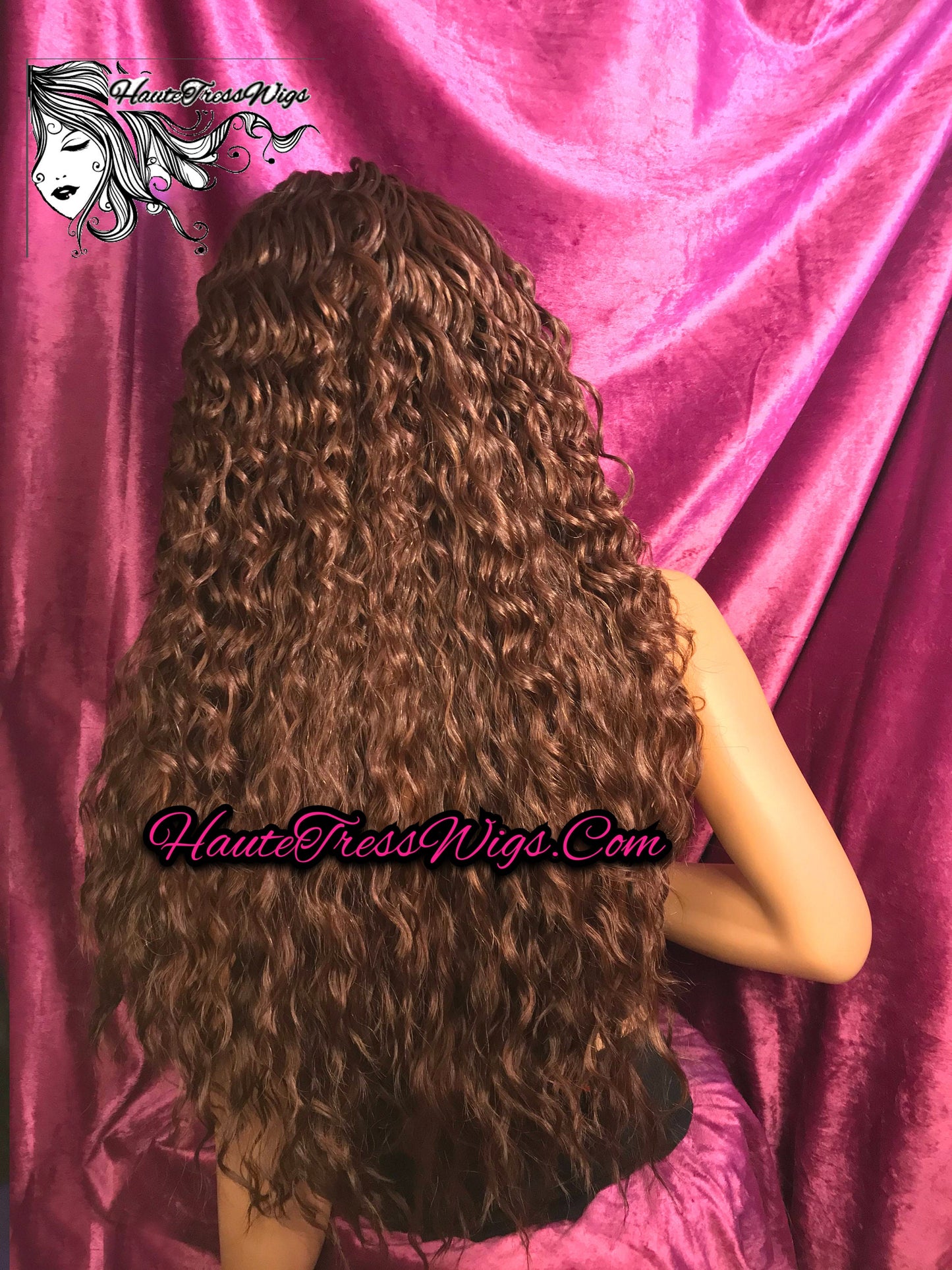 Curly, Wavy, Spanish Wave, Reddish Brown, Dark Auburn,  Pre-Plucked Hairline, Free Parting,Human Hair Blend, Bombshell Wig,  Lace Front Wig