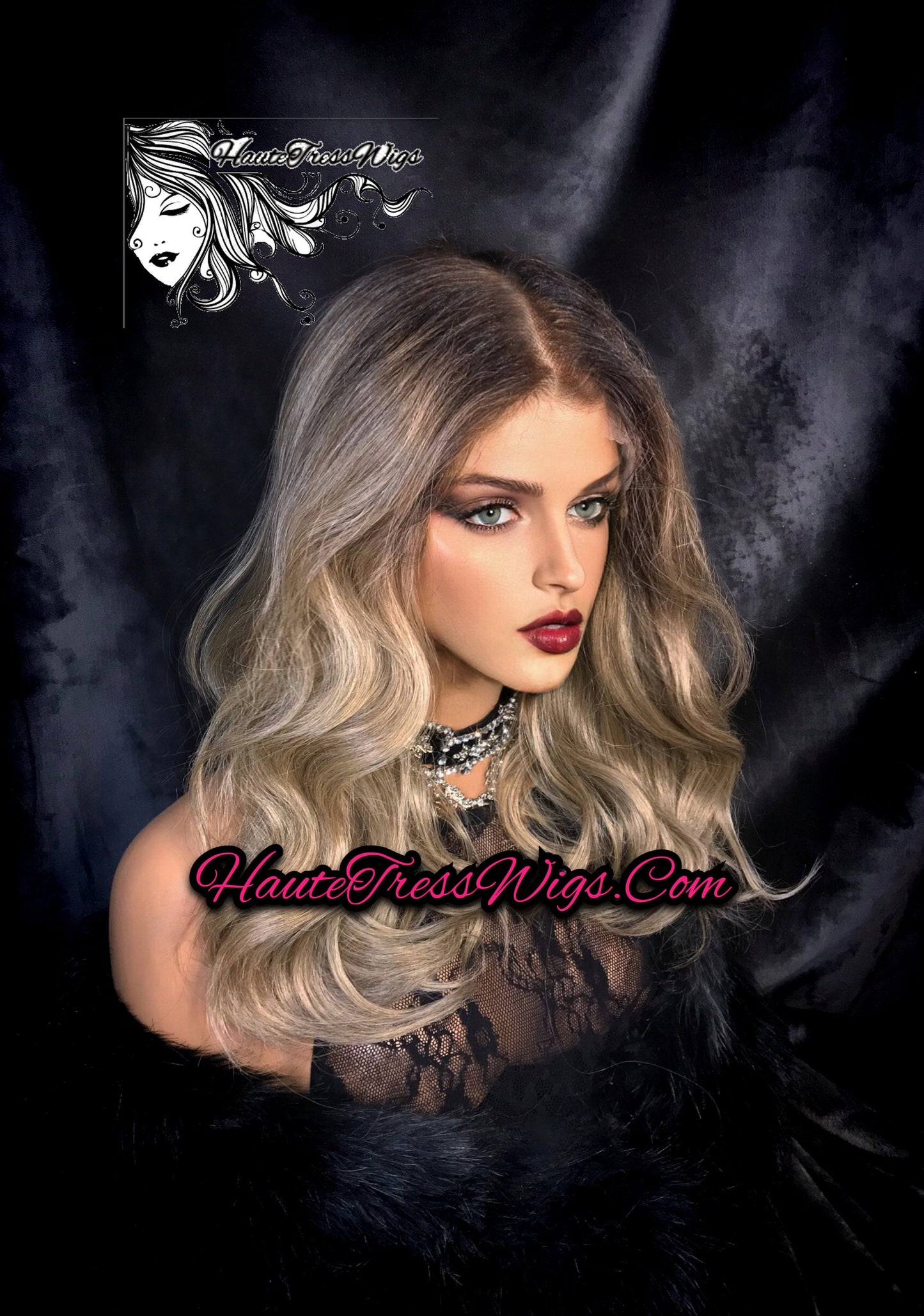 Ash Blonde, Ombre, Brown Root, Rooted, Pre-plucked Hairline, HD Transparent Lace, Human Hair Blend , Bombshell, Free Parting, Lace Front Wig