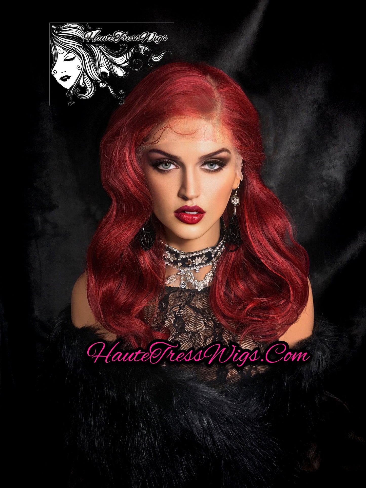 Red, Crimson, HD Transparent Lace, Free Parting, Pre-Plucked Hairline, Bombshell Wig, Retro Wig, Jessica Rabbit, Lace Front Wig