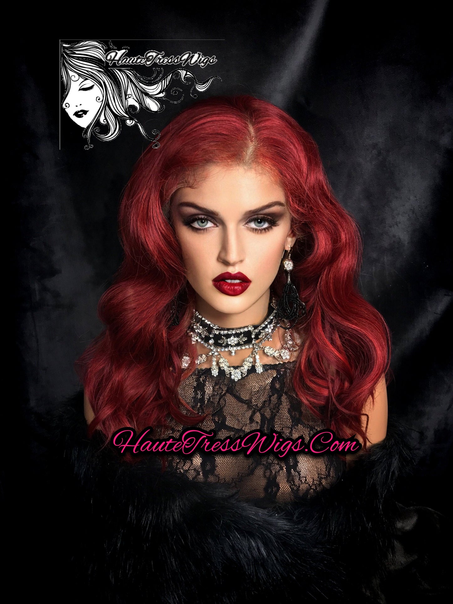 Red, Crimson, HD Transparent Lace, Free Parting, Pre-Plucked Hairline, Bombshell Wig, Retro Wig, Jessica Rabbit, Lace Front Wig