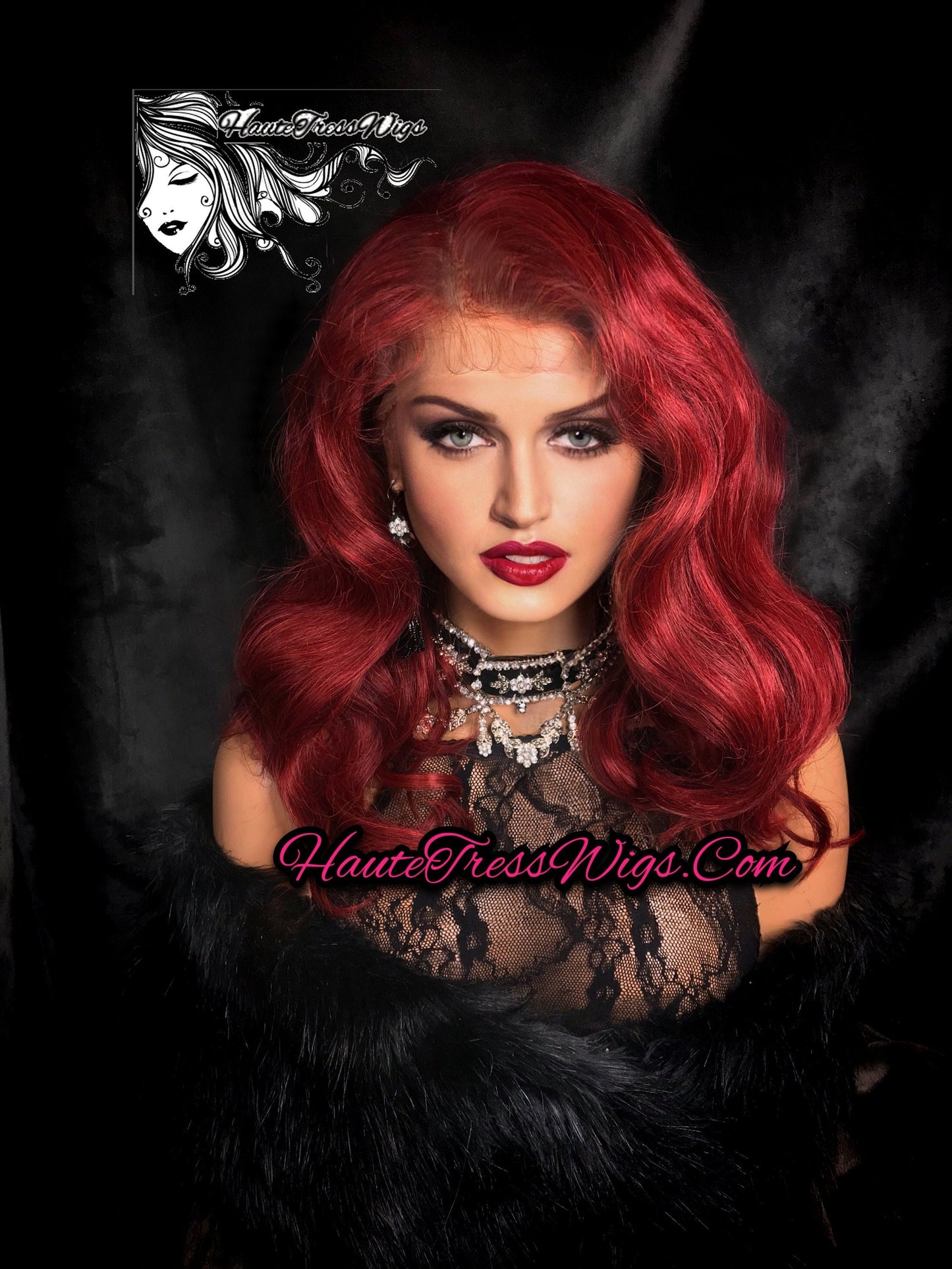 Red, Crimson, HD Transparent Lace, Free Parting, Pre-Plucked Hairline, Bombshell Wig, Retro Wig, Jessica Rabbit, Lace Front Wig