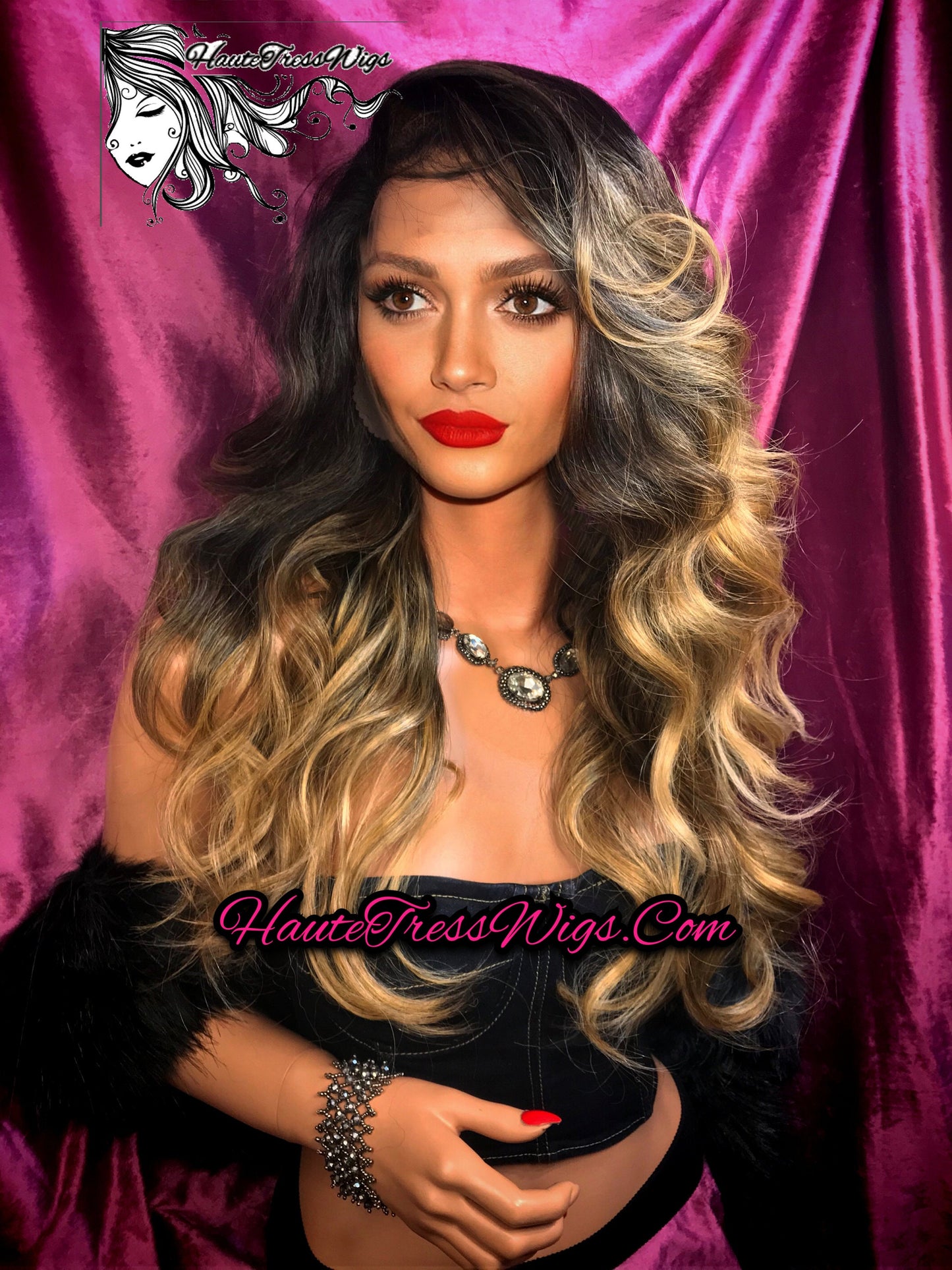 Balayage Honey Blonde, Frosted, Highlights, Ombre, Bombshell wig, Waves, Pre-Plucked Hairline, HD Lace, Free Parting, Lace Front Wig