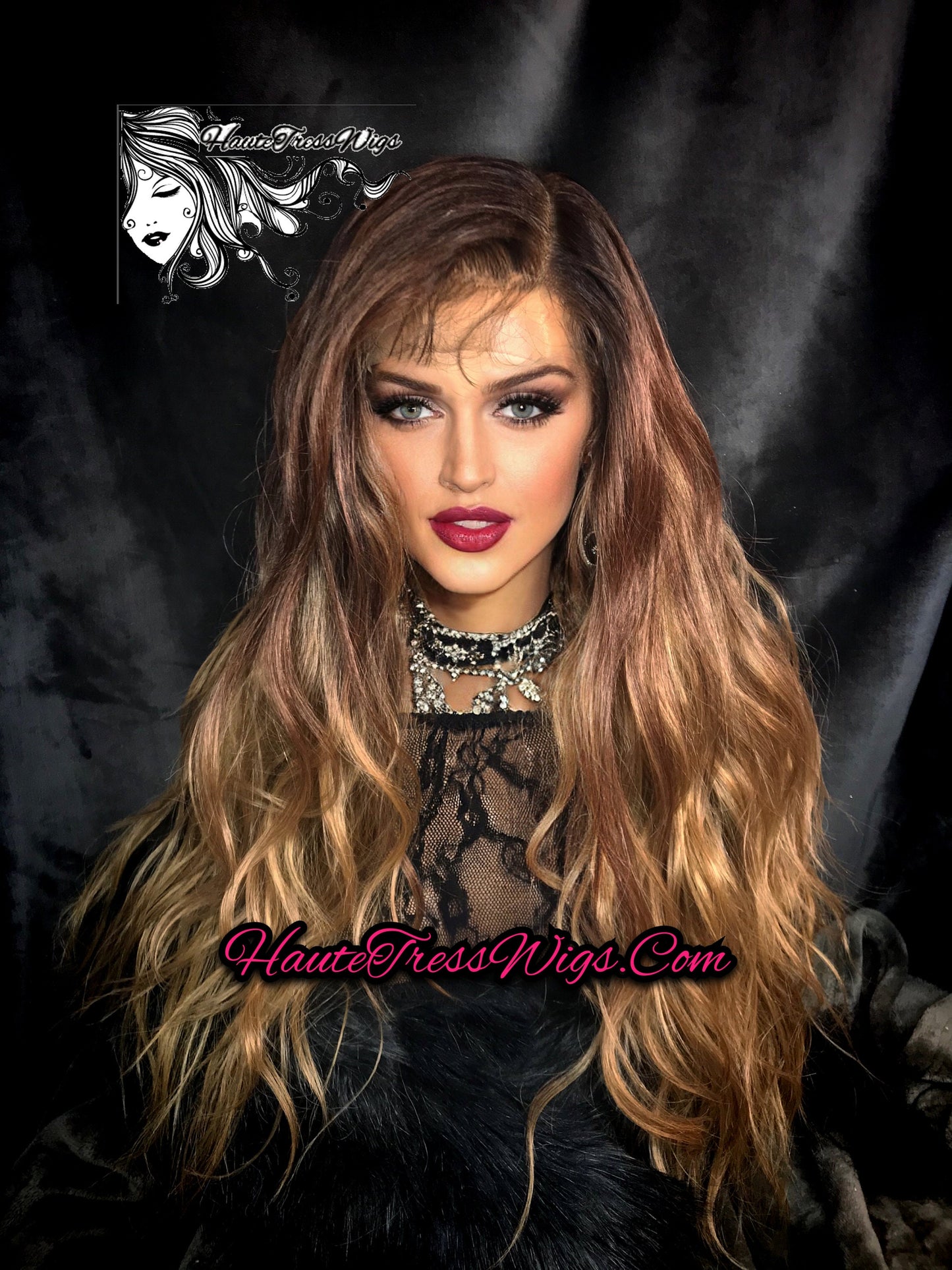 Brown Root, Blonde, Ombre, Balayage, Beach Wave, Human Hair Blend, HD Transparent Lace, Lace Front Wig, Wavy, Long Wig, Blonde Wig,