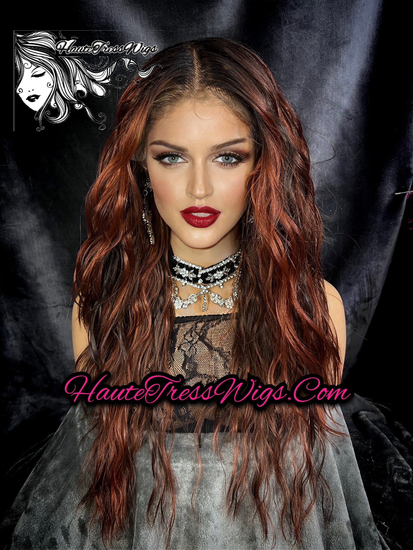 Red brown Mix, Reddish, Beach Waves,  Balayage, Dark Root, HD Transparent Lace, Human Hair Blend, Realistic Hairline,  Bombshell, Lace wig