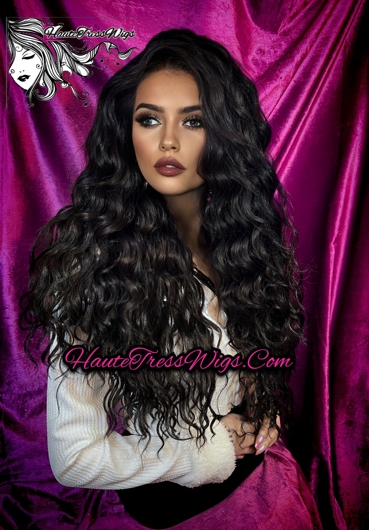 Wavy Black, Beach Waves, Free Parting, Realistic, Bombshell Wig, Human Hair Blend, Heat Safe, Curly, Witch, Lace Front Wig, Spanish Wave