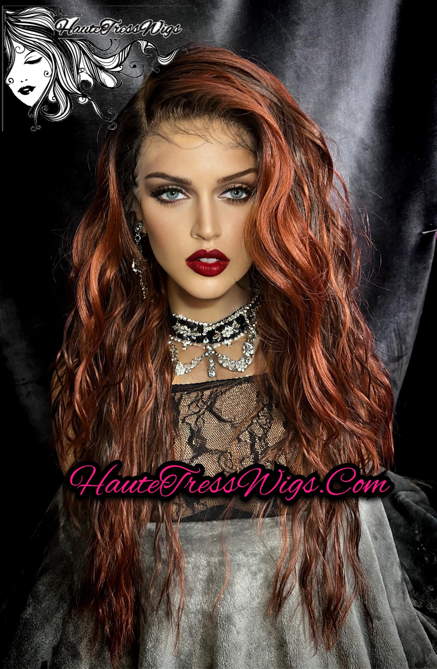 Red brown Mix, Reddish, Beach Waves,  Balayage, Dark Root, HD Transparent Lace, Human Hair Blend, Realistic Hairline,  Bombshell, Lace wig