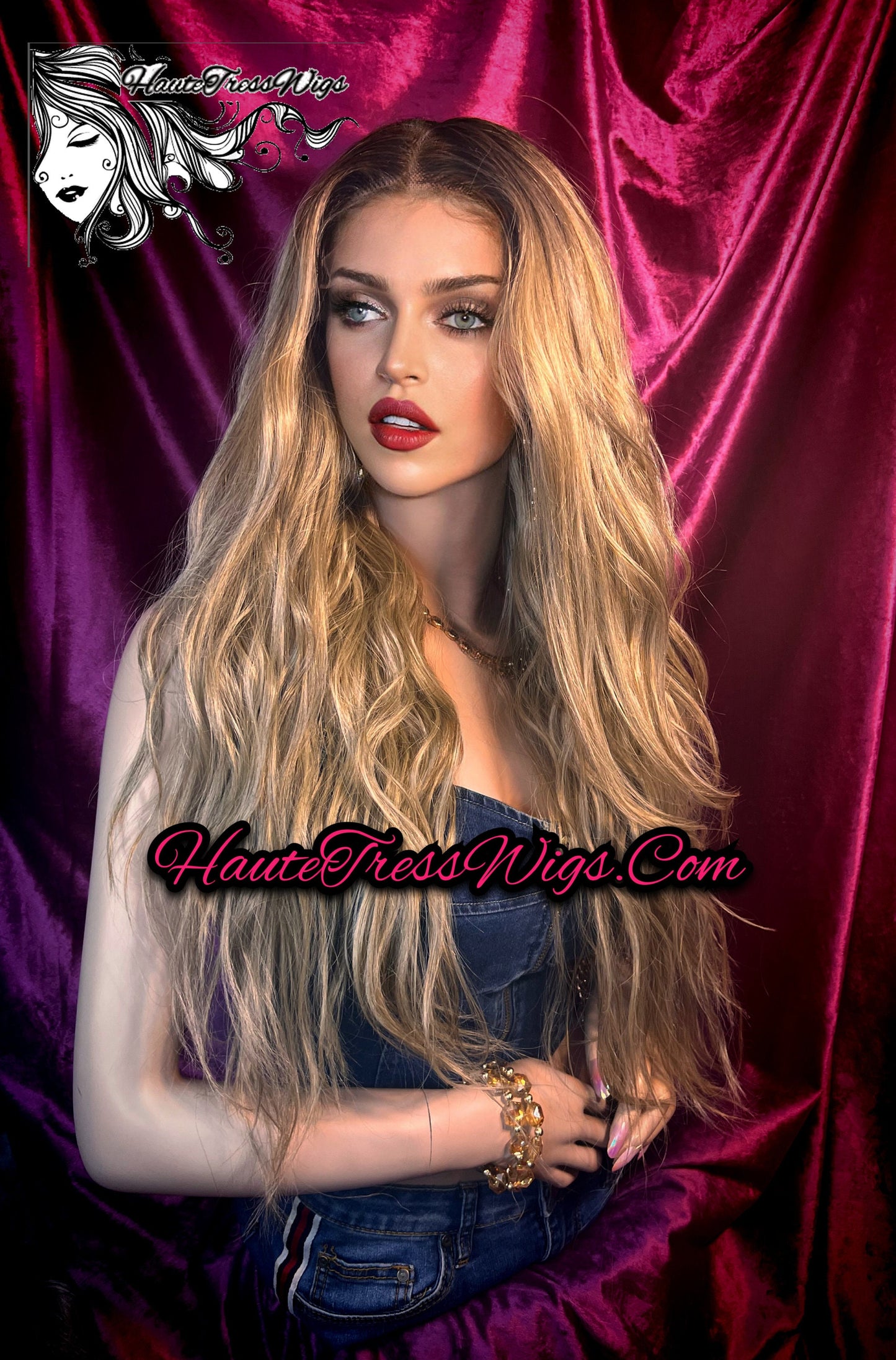 Ombre, Balayage, Brown Root, Blonde, Ash, Wavy, Beach Wave, HD Transparent Lace, Bombshell Wig, Dark Root, Lace Front Wig - Girasolia