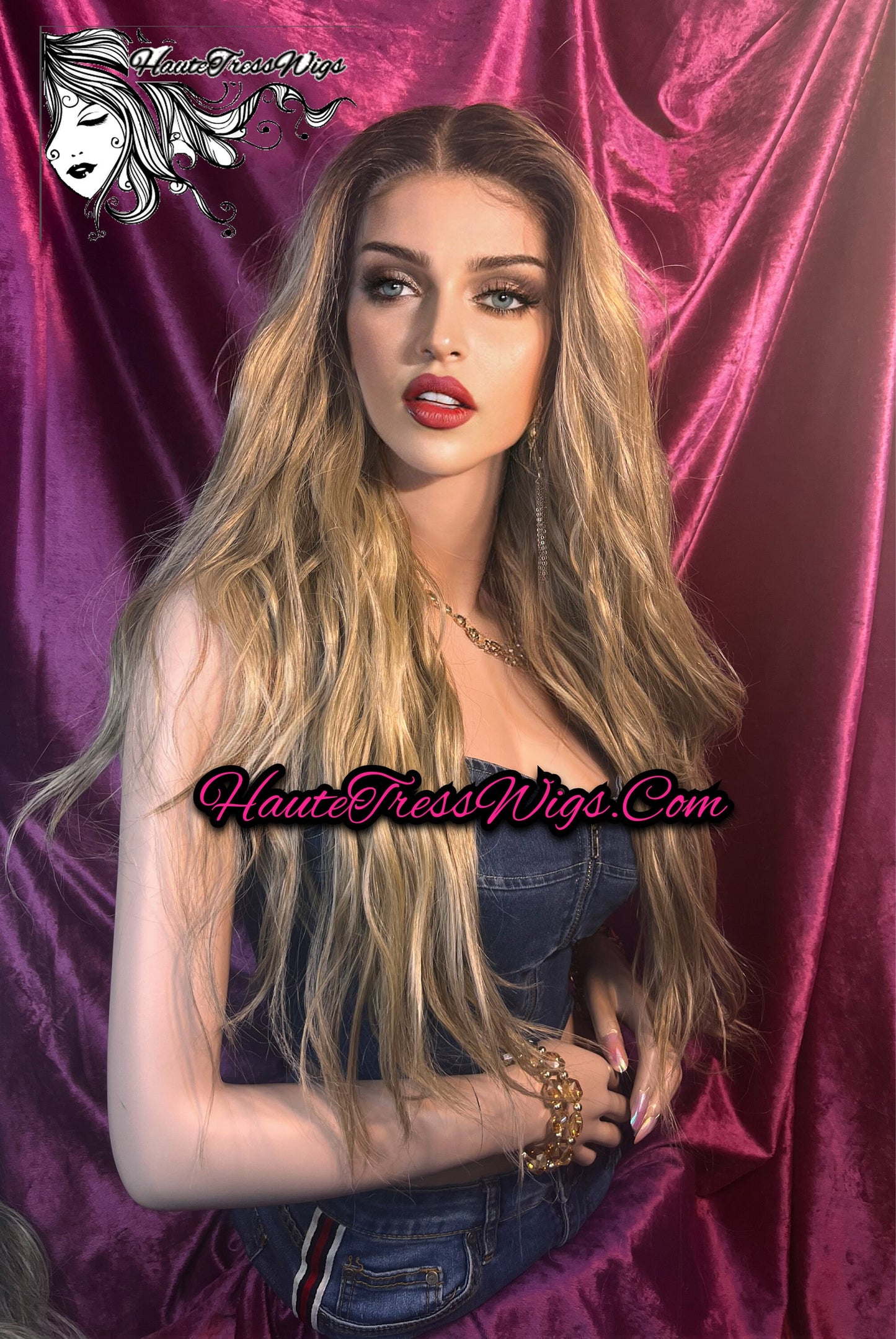 Ombre, Balayage, Brown Root, Blonde, Ash, Wavy, Beach Wave, HD Transparent Lace, Bombshell Wig, Dark Root, Lace Front Wig - Girasolia